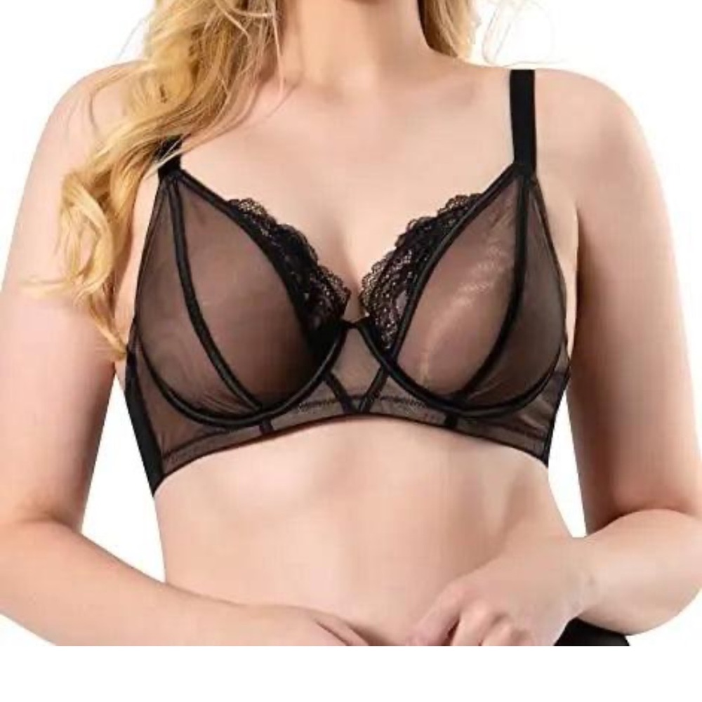 ANGABRIEL Women's Eyelash Plus Size Lace Underwired Full Cup Bra 42DD (42E) NWOT